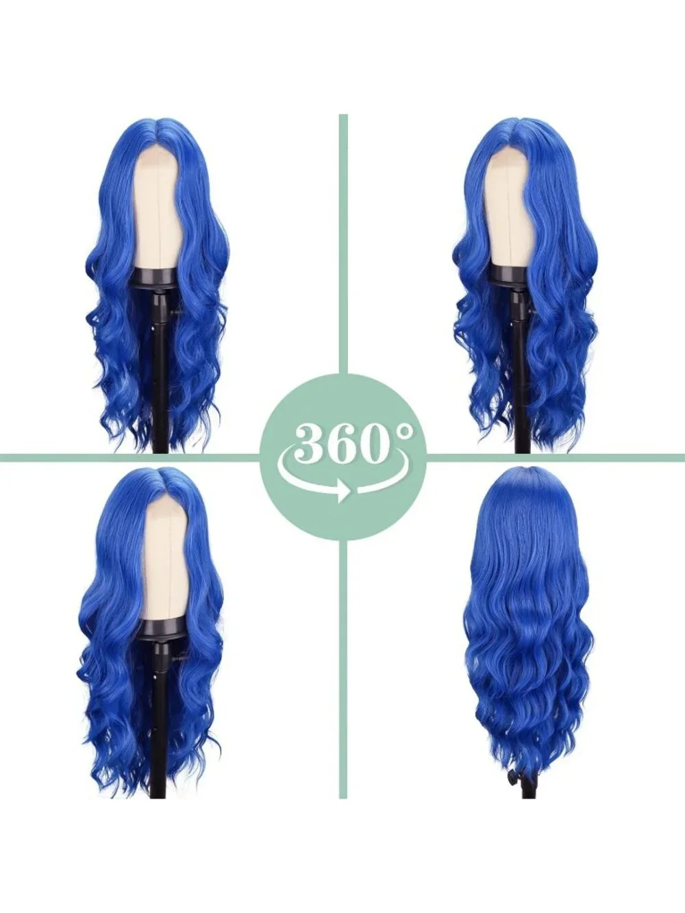 Women's Blue 26 Inch Natural Synthetic Modern Long Curly Wavy Fiber Wigs